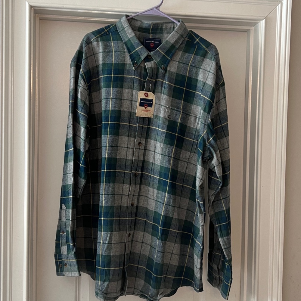 Saddlebred Green and Gray Plaid Shirt